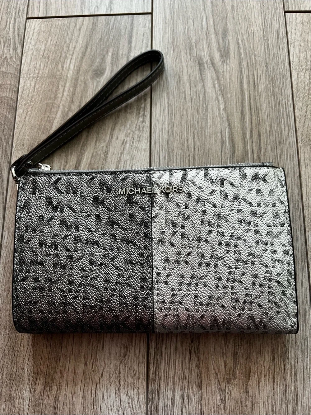 Michael Kors Two-Tone Metallic Logo Wristlet - Silver & Black